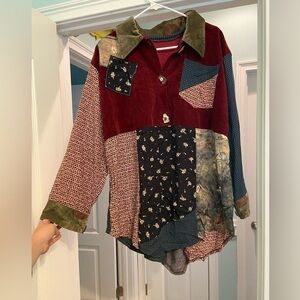 Patchwork Style Made In The USA Artsy Mixed Media Womens Blouse- No Brand Tag